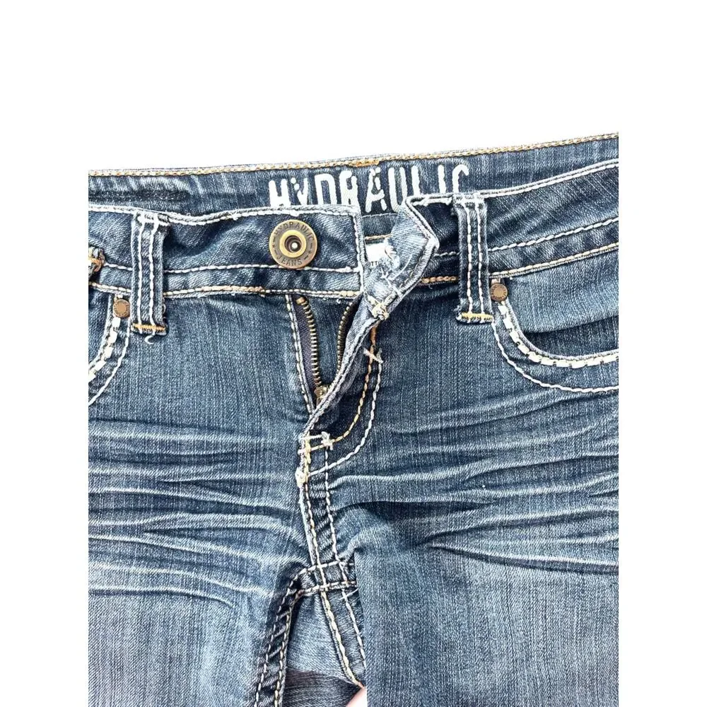 y2K Hydraulic Women's Jean Shorts Embellished Back Flap Pockets White Stitching